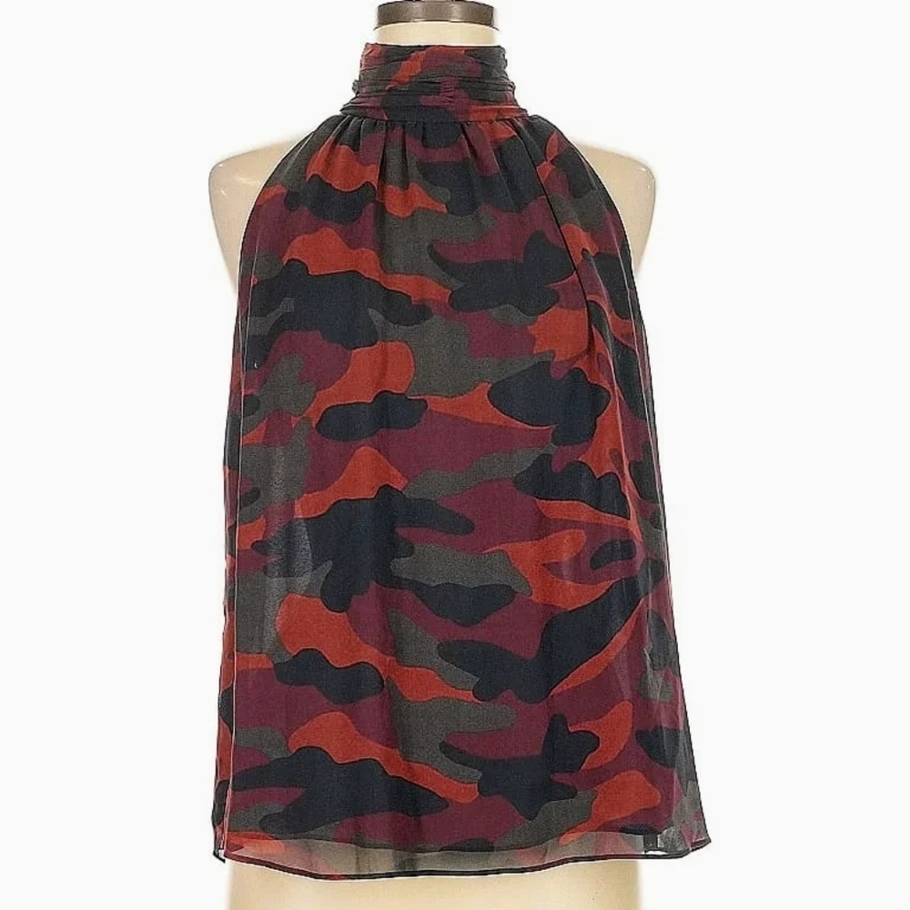 5/$50 Joie Erola B Womens Silk Sleeveless Halter Top In Midnight Camo Sz. L